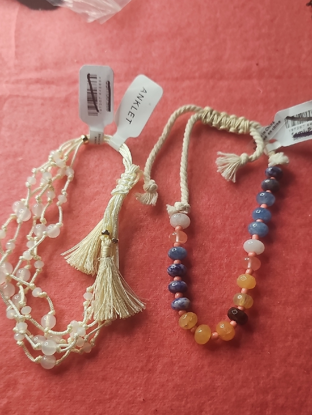 Boho Multicolor Beaded Anklet - Blue, Orange, Peach, Cream NWT FREE PEOPLE .. 2